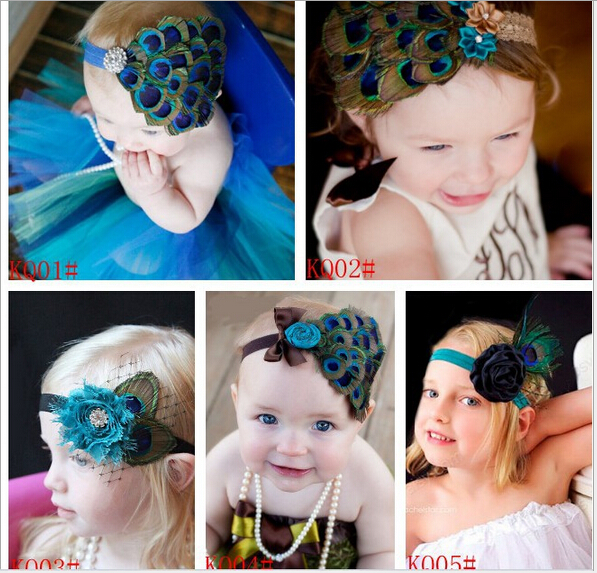 Baby toddler peacock headband Newborn Hairband Natural Peacock Leather Headband