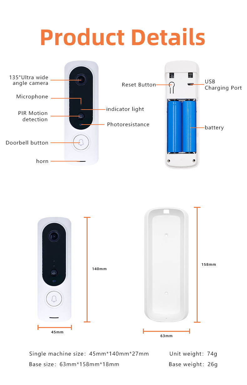 White PIR Tuya Video Doorbell Home Assistant Two Way Voice Speak