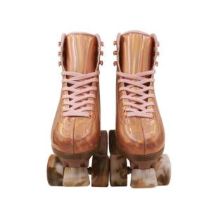 China Marble Wheels Quad Roller Skates For Women PU Leather Shiny Pattern factory
