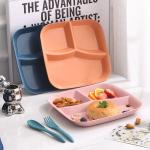 Reusable 3-Compartment Dinner Plate BPA-Free Microwave Dishwasher Safe Wheat