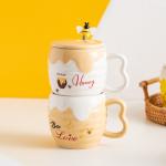 Cartoon Bee Ceramic Coffee Mug With Lid Pottery Office Breakfast Cup Porcelain