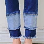 Stretch Ripped & Split Women Denim Skinny Jeans , Dark Blue Denim Trouser Pants