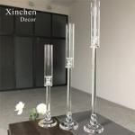 Saixin Wholesale luxury 3 pieces single crystal candle holders for wedding decor