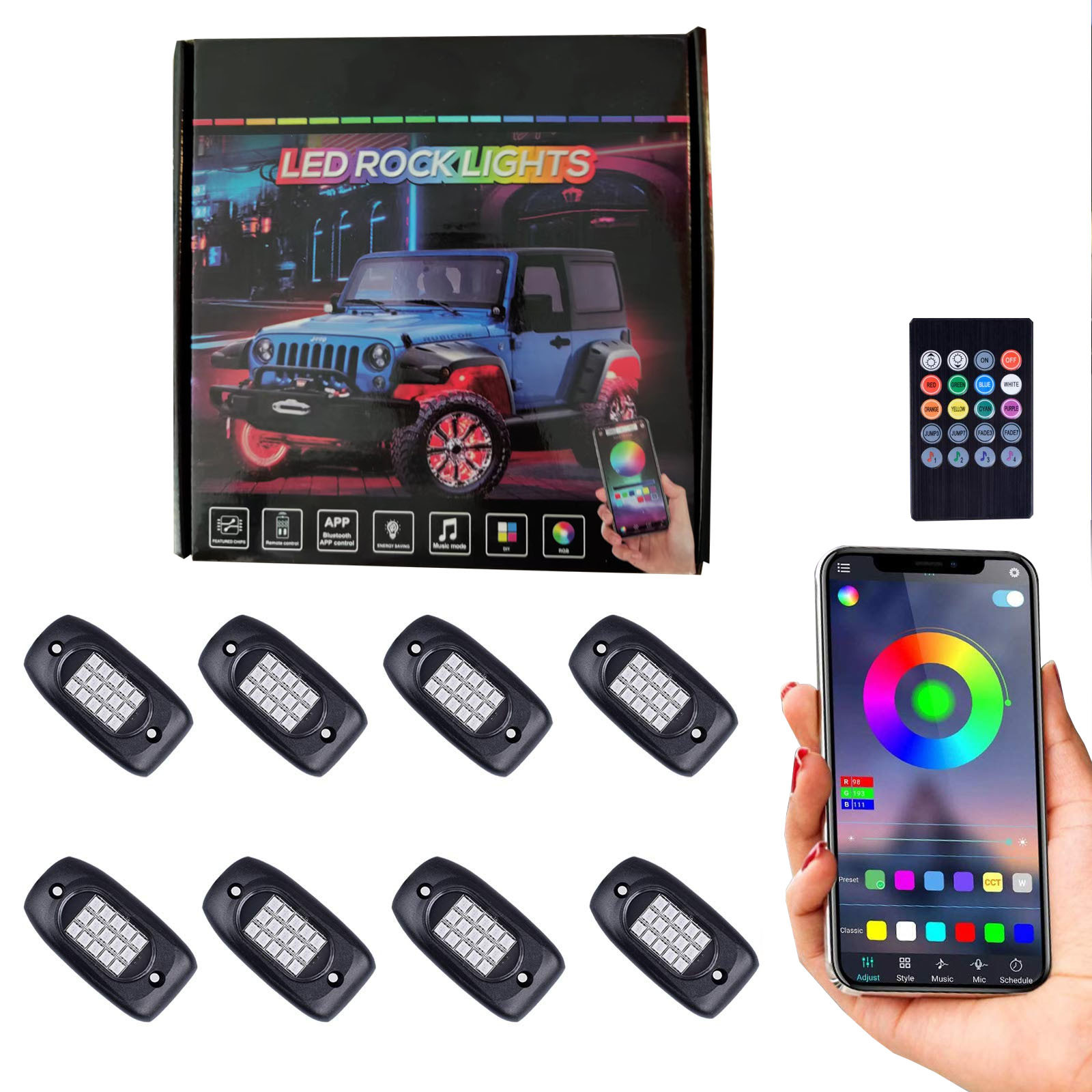 5050 Truck Wireless RGB Rock Lights With Lithium Ion Batteries