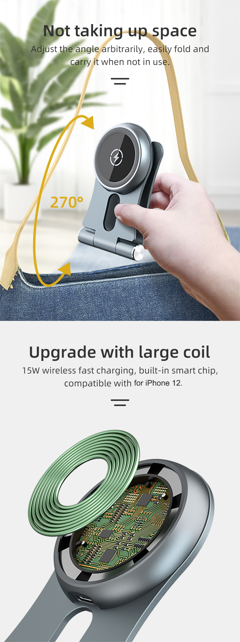 Magnetic Qi Wireless Charging Station 15w Metal Mobile Phone Desk Stand