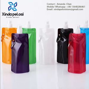 Custom Collapsible Water Bottles Packaging Standing Pouch Reusable Foldable