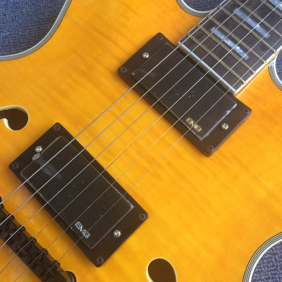 Hollow body jazz guitar,Flame Maple Top,Ebony Fingerboard,double F holes jazz electric guitar