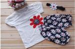 Baby set Girls Kids T Shirt Headband Top Pants Shorts Flower 3pcs Outfit Clothes