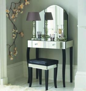China Popular Mirrored Vanity Desk , Black Wooden Mirrored Dressing Table With Drawers factory