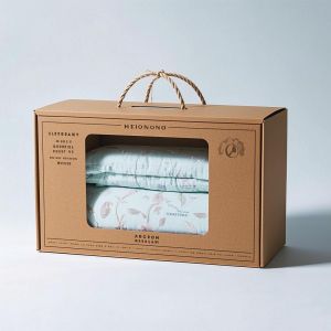 China Customizable Color-Printed Eco-Friendly Reusable Bedding Packaging Gift Box with Window and Rope Handle on sale