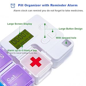 Pill Organizer with 4 Reminder Alarms