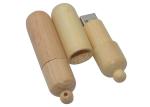 Round Shape Bamboo Usb Flash Drive With Silk Screen / Color Printing Logo