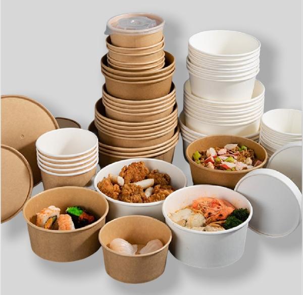 Disposable Paper Cups Round Food Container Biodegradable Take Away Fast Food
