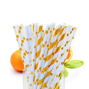 China Degradable pulp paper straws 6mm diameter hot foil straws for bar birthday party DIY home decorate factory