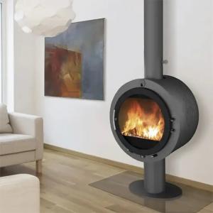 China Wall Mounted Wood Burning Floating Fireplace Hanging Ceiling Round Design Fireplace factory