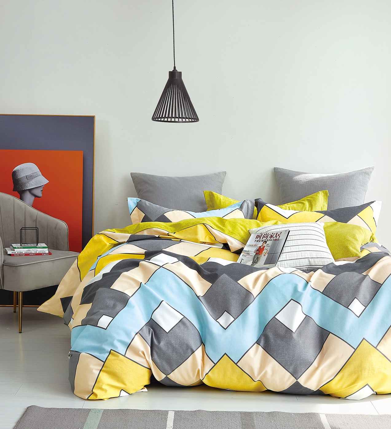 130 * 70 Fabric Density Bedding Set with Geometric Pattern and Customized Design