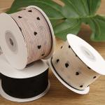 3 Colors Striped Ribbon 40mm Heart Printed Polyester Ribbon OEM Eco Friendly