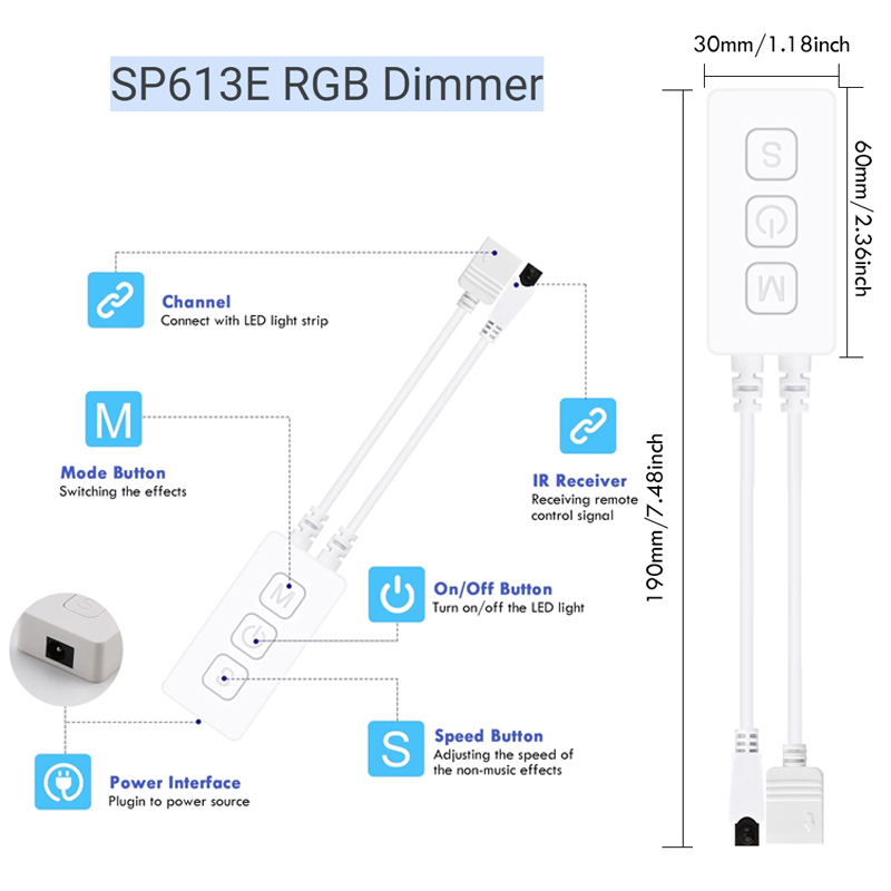 SP613E Bluetooth LED Strip Controller DC 144W 6A For Music Timing Dimming