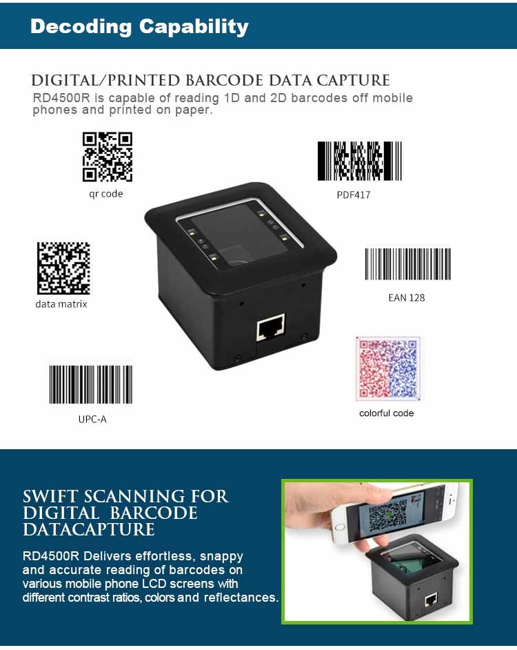 Self Service Machine RS232 RD4500R Fixed Mount QR Scanner