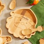 Christmas Cartoon Wooden Serving Tray Bamboo Fruit Food Tray For Baby