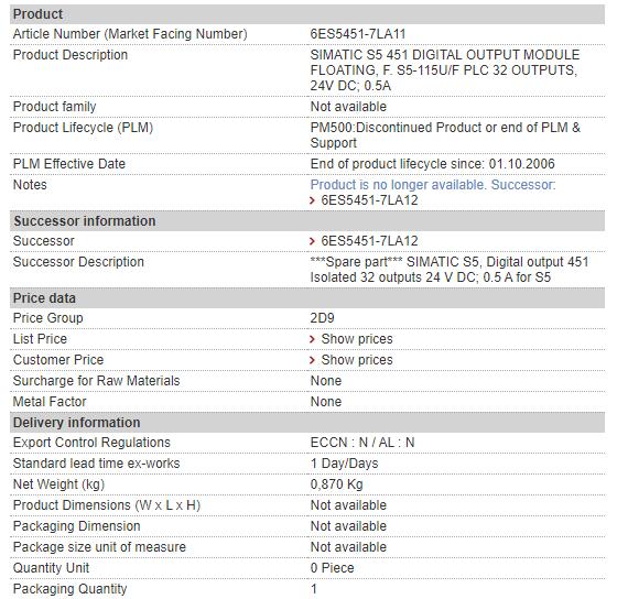 6ES5451-7LA12 6ES5 451-7LA12 Siemens Digital Output Module