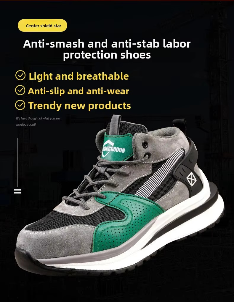 Steel Toe Mid-cut Pigskin And Flying Knit Safety Boots For OEM Security Work