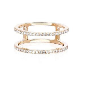 China White CZ Double Row Stackable Rings Gold 18K Plated Real 925 Sterling Silver Crystal Cubic Zircon Jewelry factory