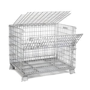 China Heavy Duty Warehouse Portable Galvanized Folding Wire Mesh Storage Cage Stackable Pallet Cage factory