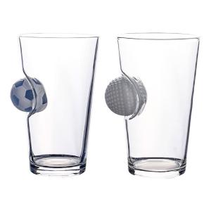 China Unique Inlaid Football Personalized Glass Cup Custom Logo Glass Beer Mug factory