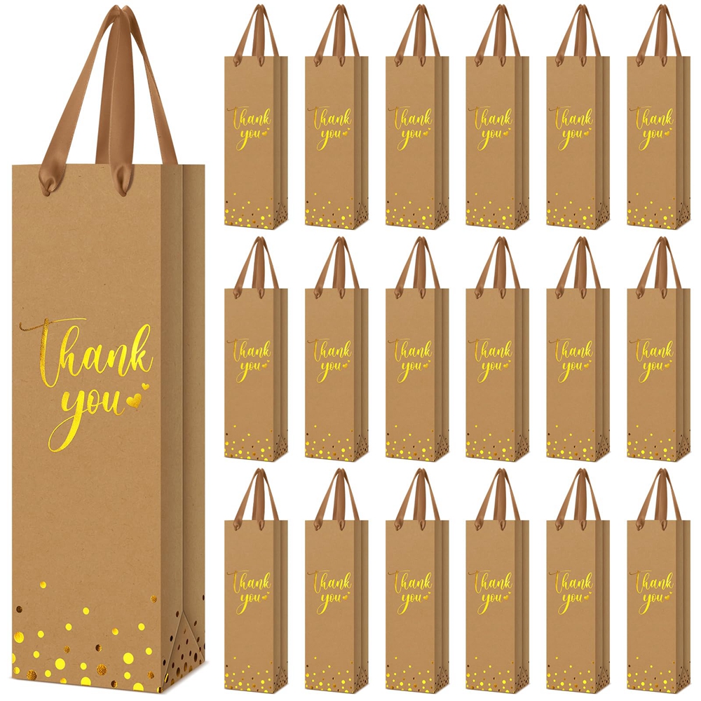 Custom Printed Kraft Paper Wine Bottle Gift Shopping Bag with Hand Length Handle