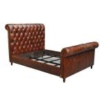 Button Back Tufted Leather Bed Genuine Leather Bed For Bedroom