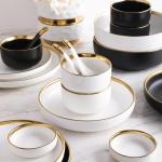 Golden Rim Round Porcelain Dinnerware Sets Savall HoReCa OEM ODM Available