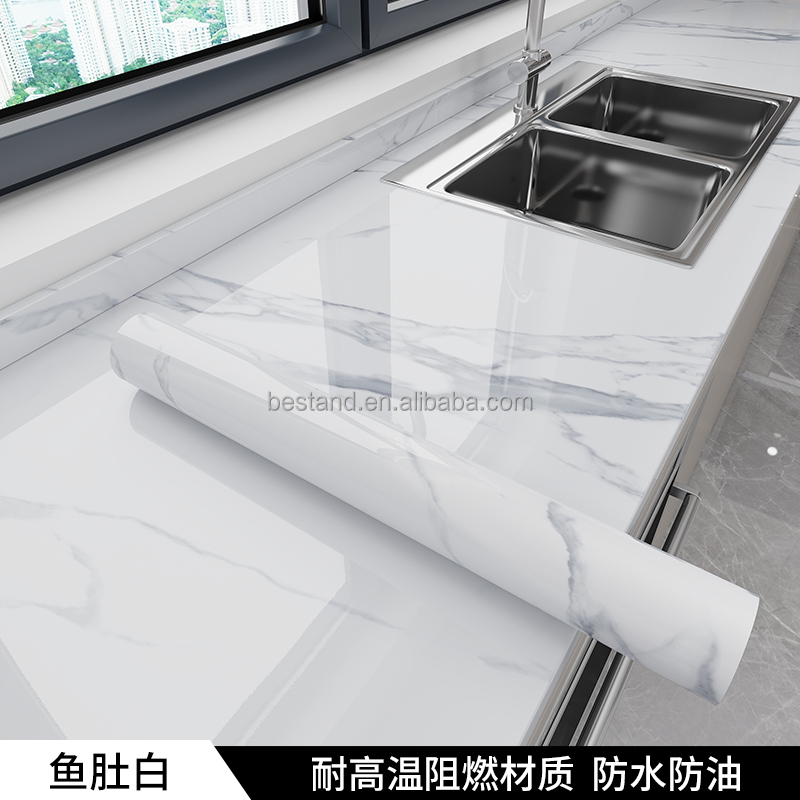 Modern White Marble Peel Off Wallpaper 60cm*10m Roll Size for Kitchen Modern Design Style