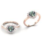 14K Rose Gold Plated Heart Cut Mystic Topaz White CZ Halo Gemstone Engagement