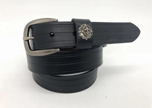 Soft Women Leather Belts With Embossed Line Pattern Brushed Gunmetal Bucklee 2
