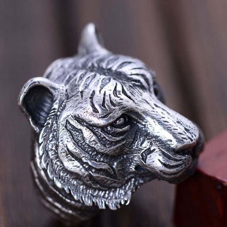 Mens Retro Thailand 925 Sterling Silver Ring with Tiger Design (XH052020)