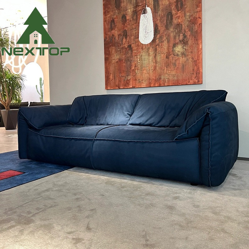 Custom Modern Deep Blue Fabric Interior Sofa 2 3 4 Seating For Home Villa Hotel