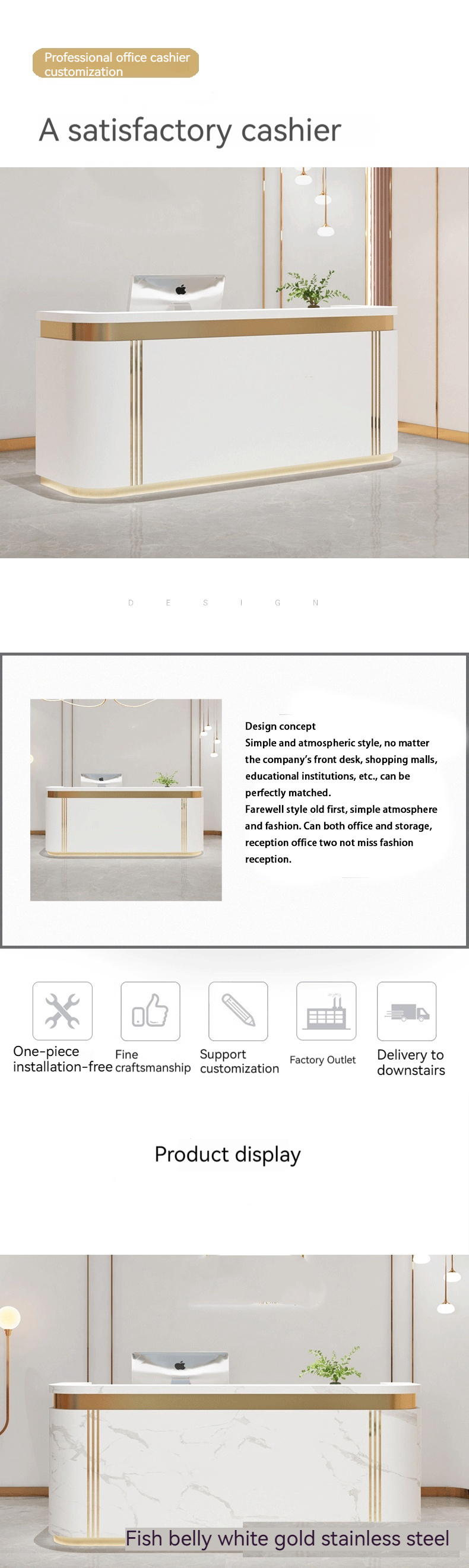 Lightweight Beauty Salon Bar Reception Desk for Small Salons and Hotels Luxury Design
