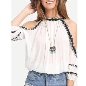 China Stylish Chiffon Women Blouse With Cold Shoulder factory