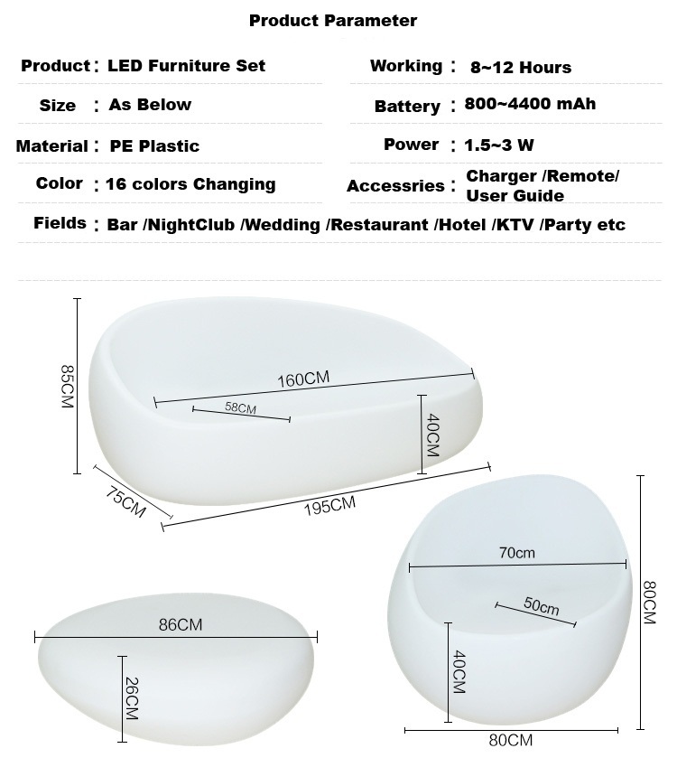 waterproof color changing plastic Led tea table chair set