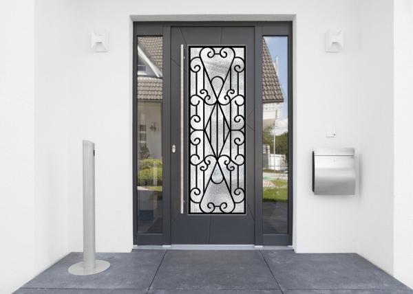 China 22*64 Inch Wrought Iron Security Doors Glass Agon Filled Shaped Wrought Iron Exterior Doors factory