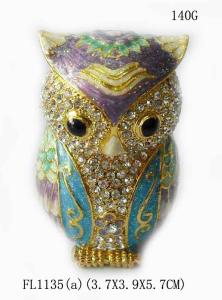 China Bird owl metal jewelry box for jewelry wholesales owl jeweled enamel trinket box factory