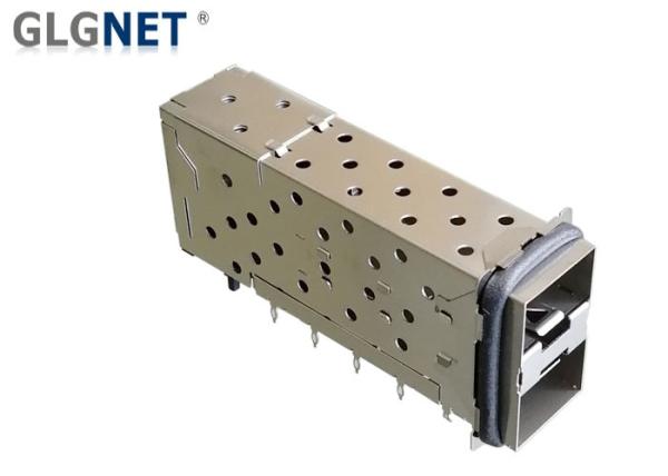 Press Fit 2 Ports Ganged Female SFP Cage And Connector With Heat Sink Light