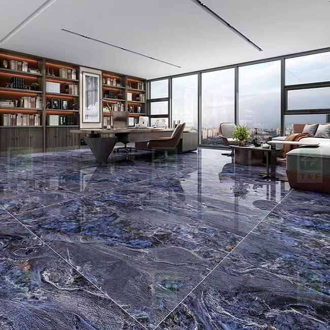 600x1200mm Porcelain Marble Slab Tile Hotel Blue Polished Ceramic Tile