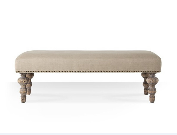 Home Furniture Stripe Pattern ottoman stool for Shoes Changing Stool,oak wood with linen fabric