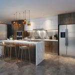 Wood Veneer Modular Kitchen Cabinets 18mm Melamine Board Marble Top Cupboard