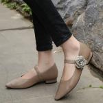 S297 2020 Pointed Toe Leather Shoes Handmade Flower Wedge Sandals Temperament