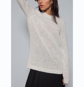 China Full Cotton White Knit Pullover Sweater Lightweight Mesh Pointelle Dry Clean Only factory