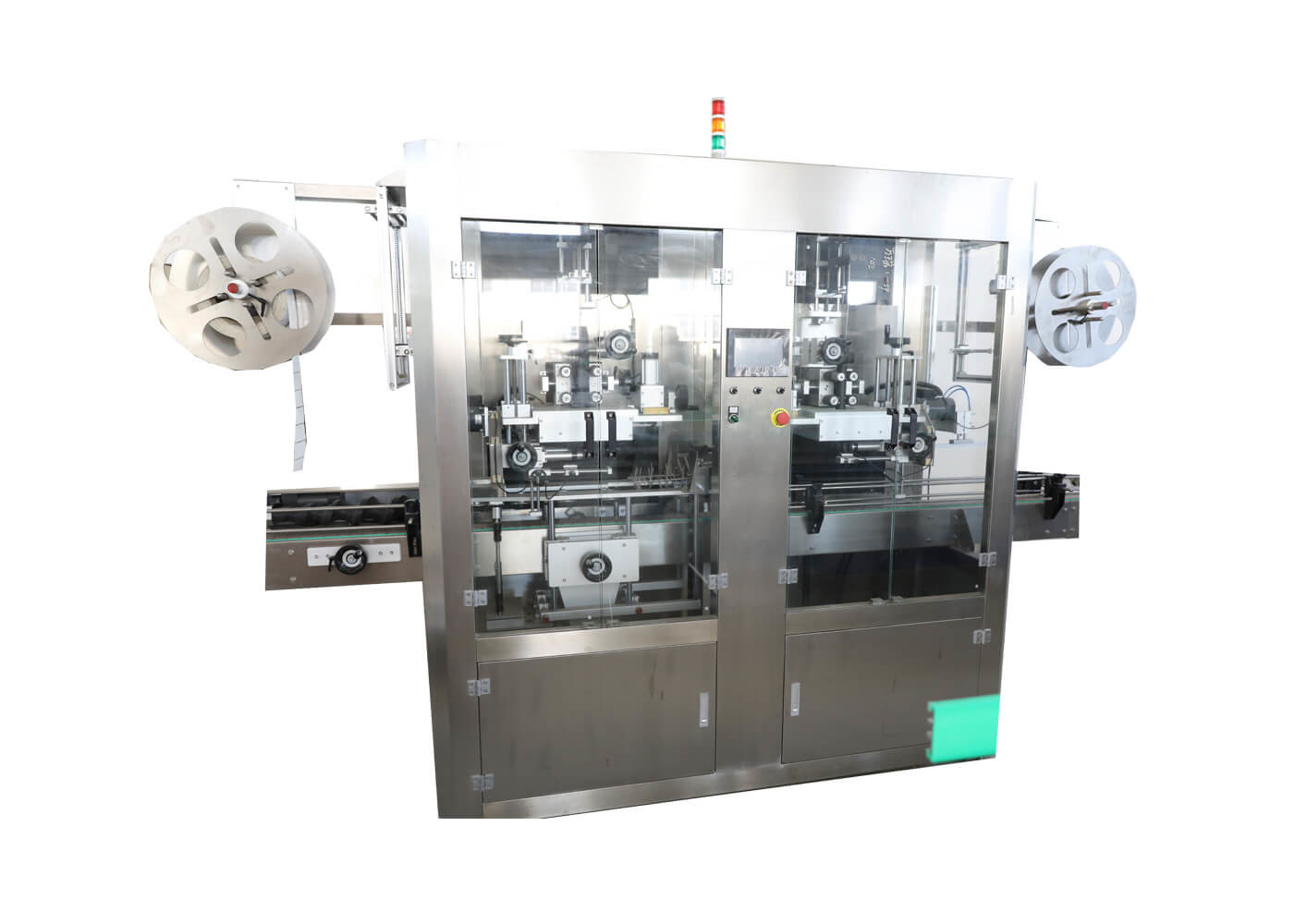 China Double Head Plastic Bottle Labeling Machine , Shrinking Packing Machine factory