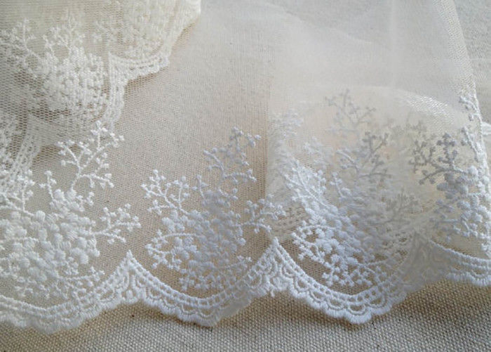 Ivory Embroidery Nylon Lace Trim With Snowflake Pattern For Bridal Veil
